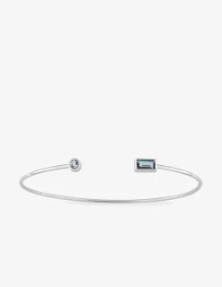 Bracelet jonc or blanc 750 ‰ topaze bleue traitée SO OR