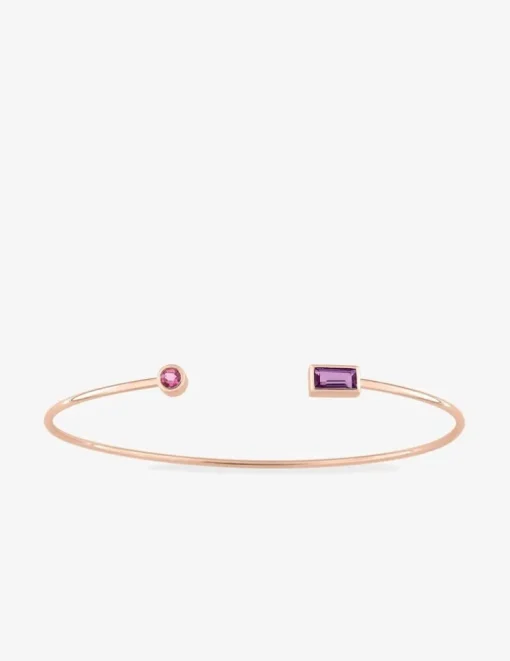 Bracelet jonc or rose 750 ‰ améthyste et tourmaline rose SO OR