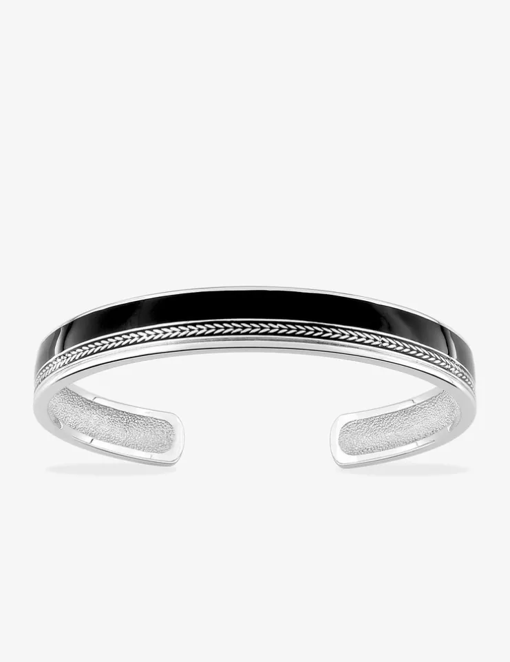 Bracelet jonc ouvert en argent 925 ‰ rhodié laqué noir SO OR