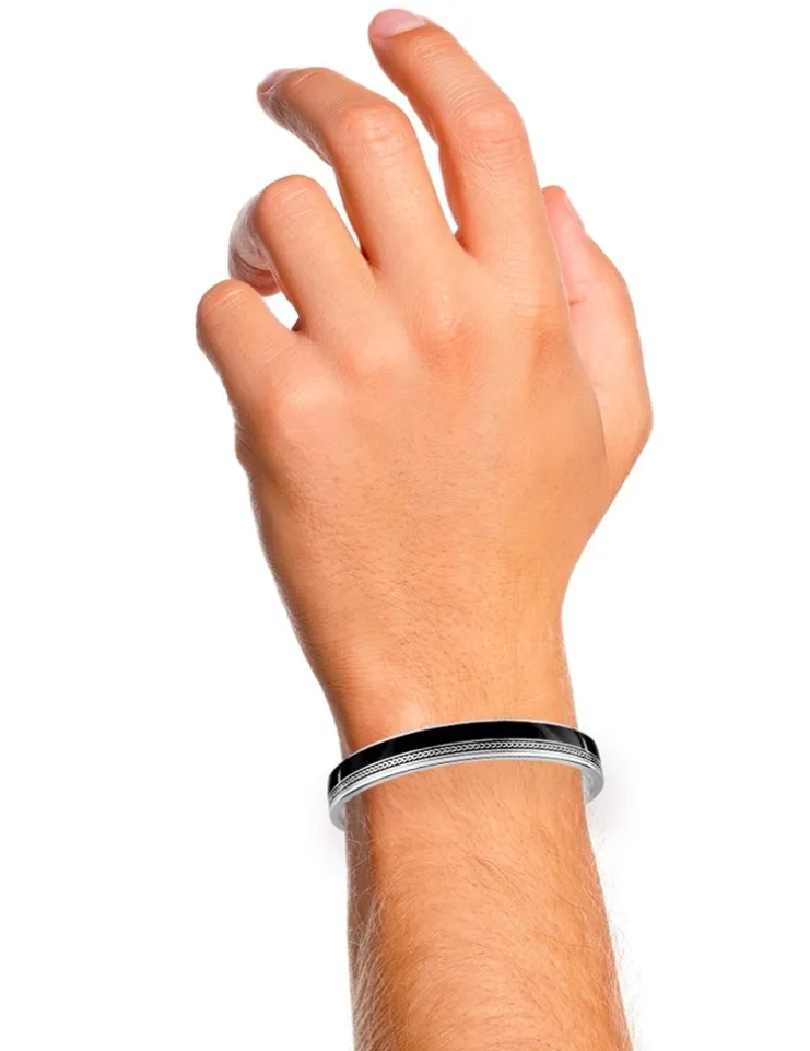 Bracelet jonc ouvert en argent 925 ‰ rhodié laqué noir SO OR