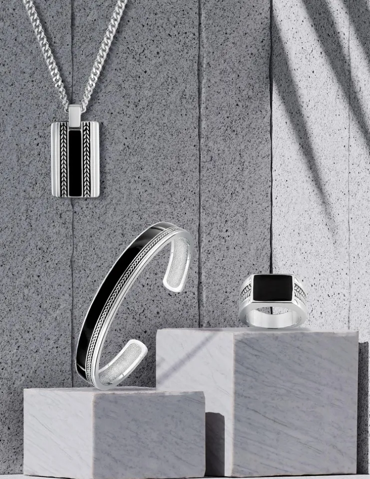 Bracelet jonc ouvert en argent 925 ‰ rhodié laqué noir SO OR