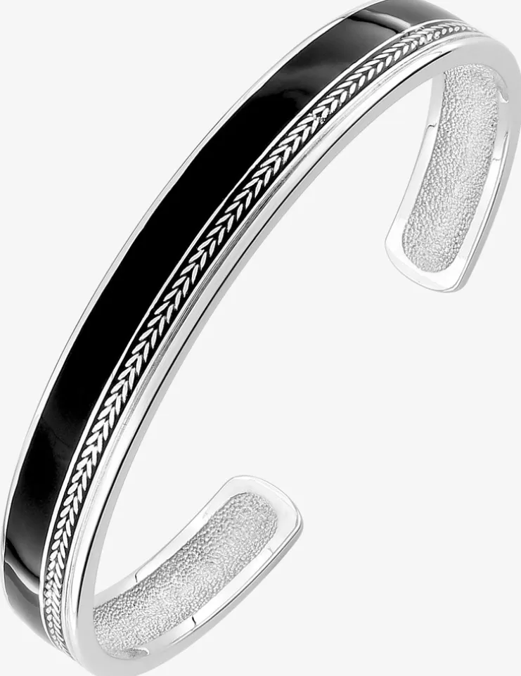 Bracelet jonc ouvert en argent 925 ‰ rhodié laqué noir SO OR