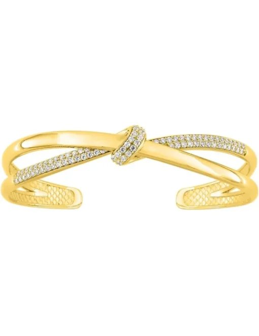 Bracelet jonc ouvert plaqué or, oxydes de zirconium SO OR