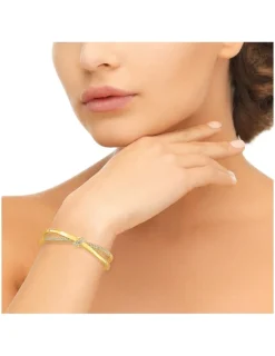 Bracelet jonc ouvert plaqué or, oxydes de zirconium SO OR