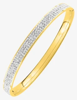 Bracelet jonc ouvrant acier doré et cristaux blancs SO OR