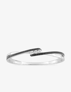 Bracelet jonc ouvrant trilogie argent 925‰ rhodié et oxydes de zirconium blancs et noirs SO OR