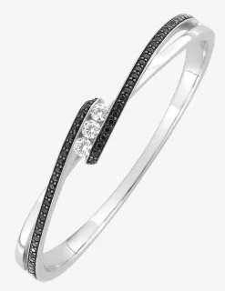 Bracelet jonc ouvrant trilogie argent 925‰ rhodié et oxydes de zirconium blancs et noirs SO OR
