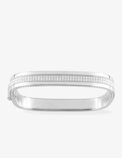 Bracelet jonc rectangulaire, argent 925 ‰ rhodié et oxydes de zirconium SO OR