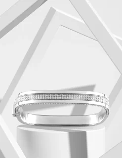 Bracelet jonc rectangulaire, argent 925 ‰ rhodié et oxydes de zirconium SO OR