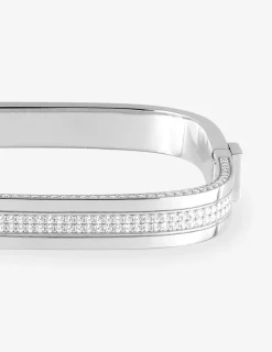 Bracelet jonc rectangulaire, argent 925 ‰ rhodié et oxydes de zirconium SO OR