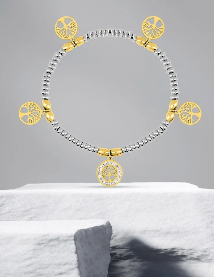 Bracelet élastique acier bicolore et motifs SO OR