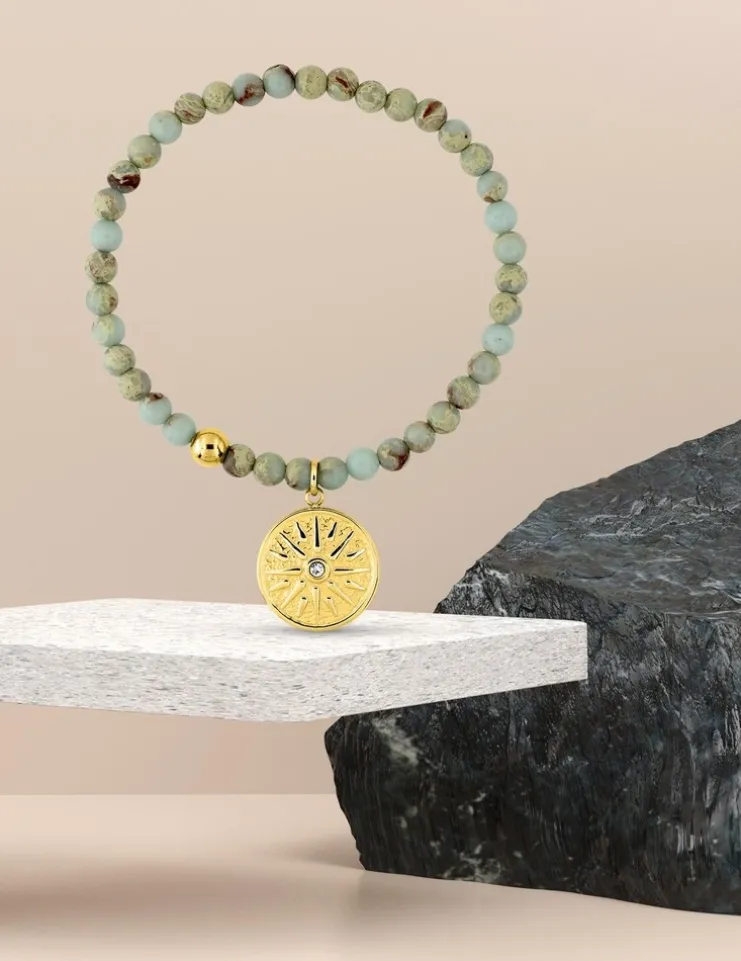 Bracelet élastique acier doré et aventurine verte SO OR