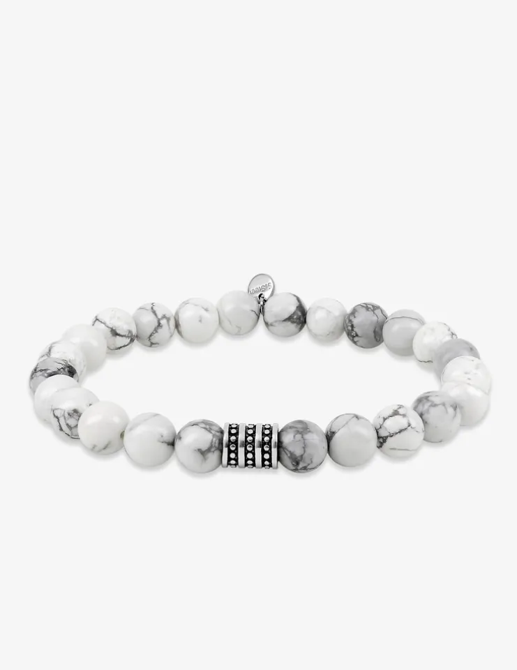 Bracelet élastique agate blanche et breloque acier SO OR