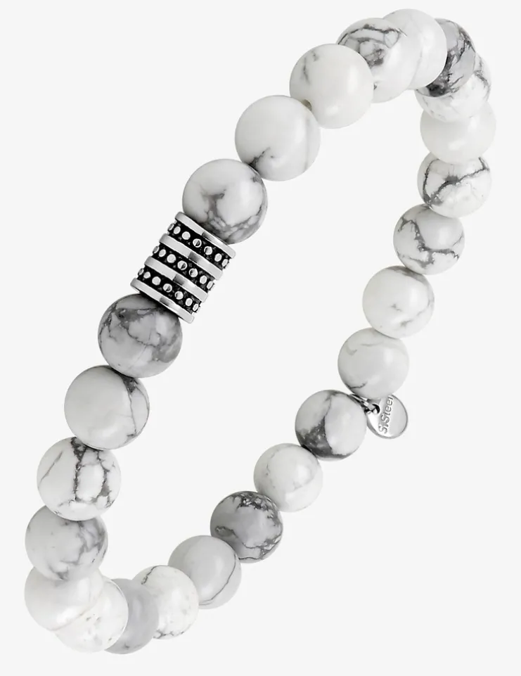 Bracelet élastique agate blanche et breloque acier SO OR