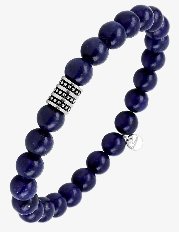 Bracelet élastique agate bleue et breloque acier SO OR