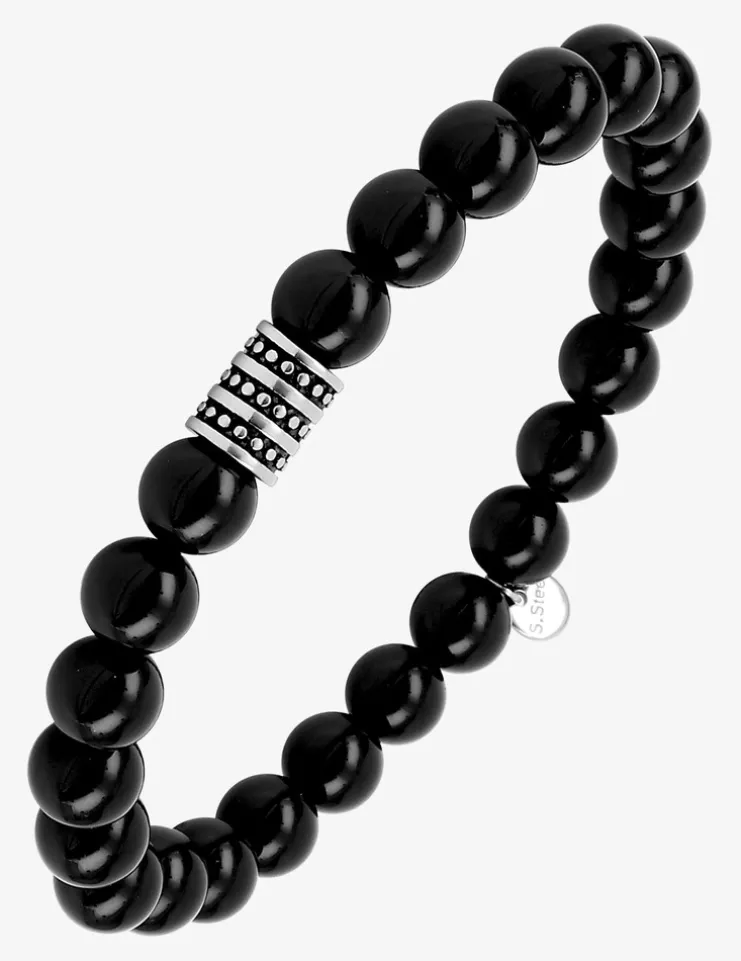 Bracelet élastique agate noire et breloque acier SO OR