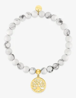 Bracelet élastique arbre de vie acier doré et turquoises blanches SO OR