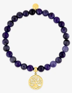 Bracelet élastique arbre de vie acier doré et sodalites SO OR