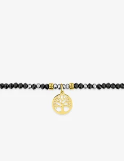 Bracelet élastique cristal noir et pampille acier doré SO OR