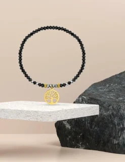 Bracelet élastique cristal noir et pampille acier doré SO OR