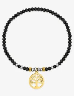 Bracelet élastique cristal noir et pampille acier doré SO OR