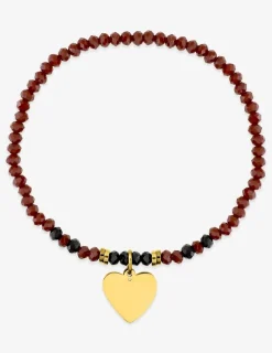 Bracelet élastique cristal rouge et motif cœur acier doré SO OR