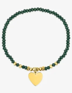 Bracelet élastique cristal turquoise et motif cœur acier doré SO OR