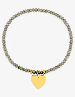 Bracelet élastique cristal gris et motif cœur acier doré SO OR