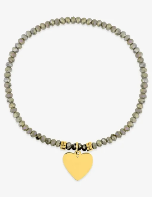 Bracelet élastique cristal gris et motif cœur acier doré SO OR