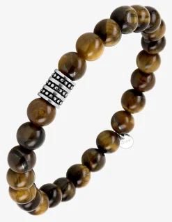 Bracelet élastique œil-de-tigre et breloque acier SO OR