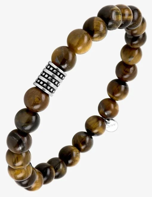 Bracelet élastique œil-de-tigre et breloque acier SO OR