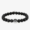 Bracelet élastique pierre de lave et breloque croix acier SO OR