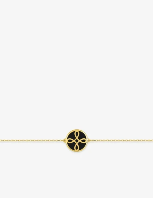 Bracelet Lorever Or jaune 375‰, motif jeton laque noir de Jais SO OR