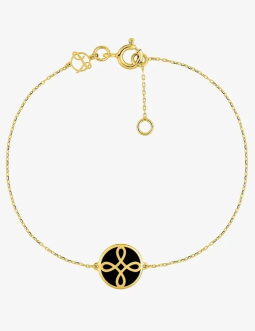Bracelet Lorever Or jaune 375‰, motif jeton laque noir de Jais SO OR