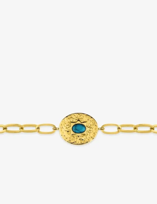 Bracelet maille alternée acier doré et turquoise synthétique SO OR