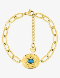 Bracelet maille alternée acier doré et turquoise synthétique SO OR