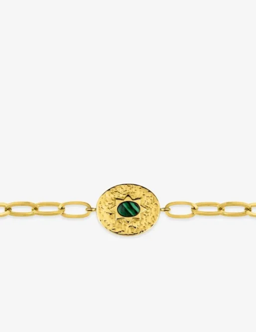 Bracelet maille alternée acier doré et malachite synthétique SO OR