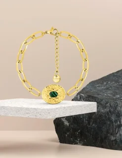 Bracelet maille alternée acier doré et malachite synthétique SO OR