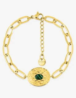 Bracelet maille alternée acier doré et malachite synthétique SO OR