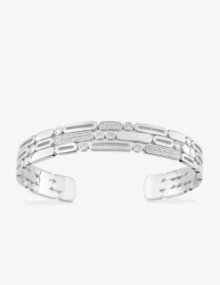 Bracelet manchette en argent 925 ‰ rhodié et oxydes de zirconium SO OR