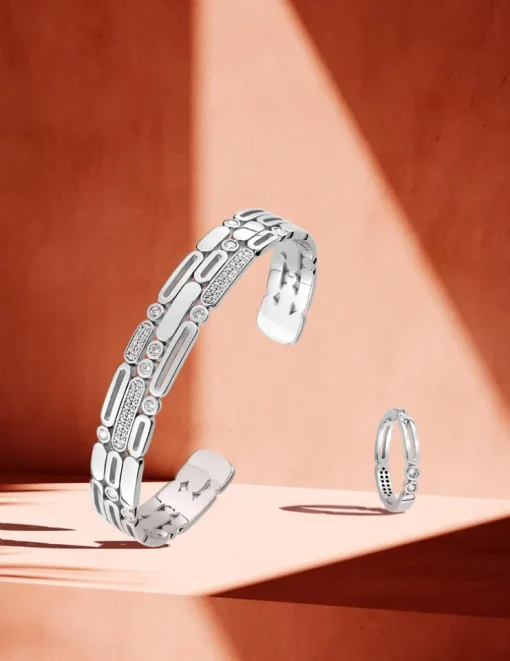 Bracelet manchette en argent 925 ‰ rhodié et oxydes de zirconium SO OR
