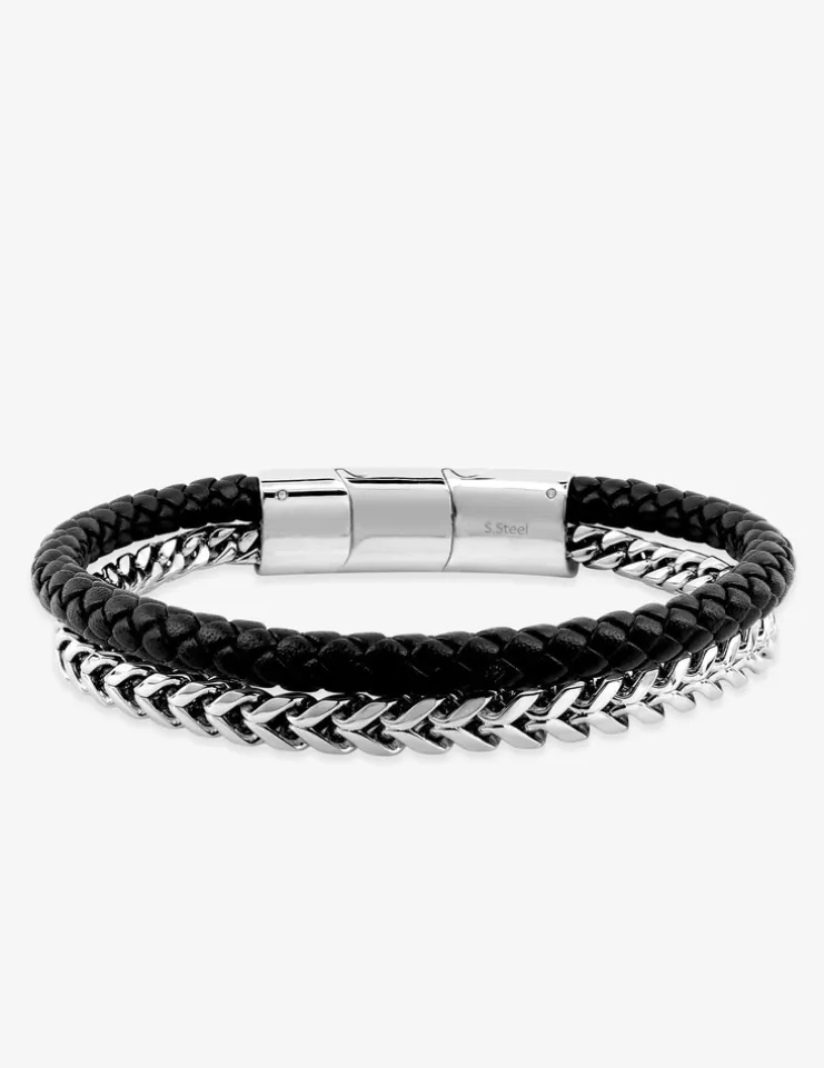 Bracelet matière synthétique noire et acier gris SO OR