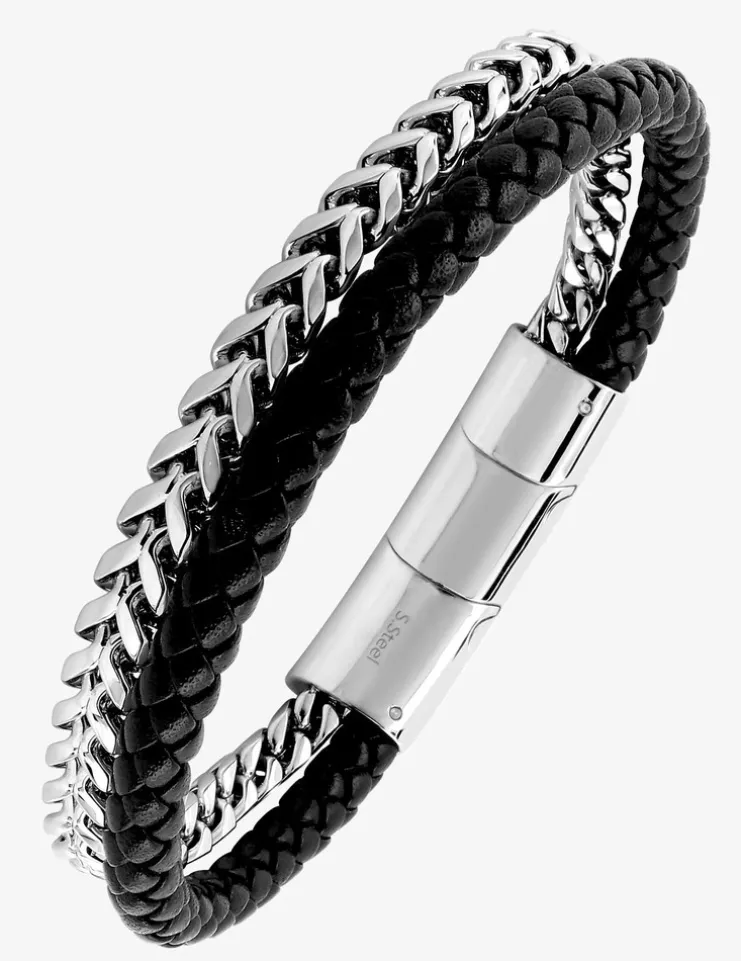 Bracelet matière synthétique noire et acier gris SO OR