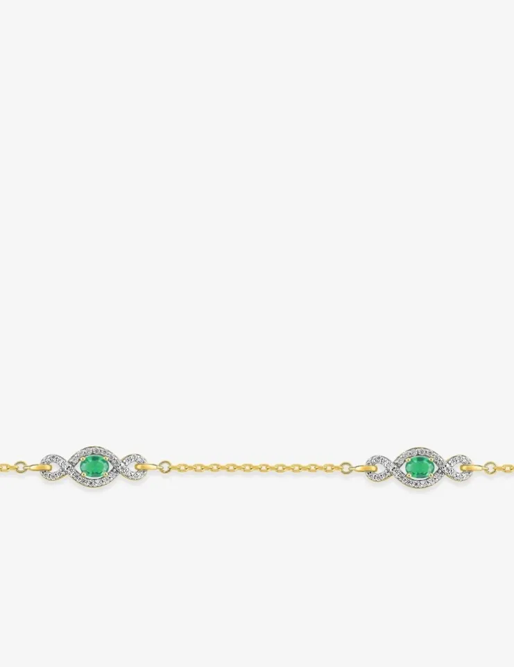 Bracelet motif entrelacé plaqué or, rhodium et oxydes de zirconium blancs et verts SO OR