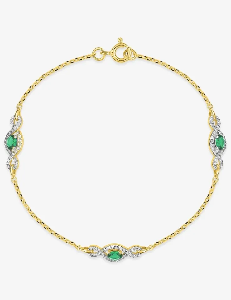 Bracelet motif entrelacé plaqué or, rhodium et oxydes de zirconium blancs et verts SO OR