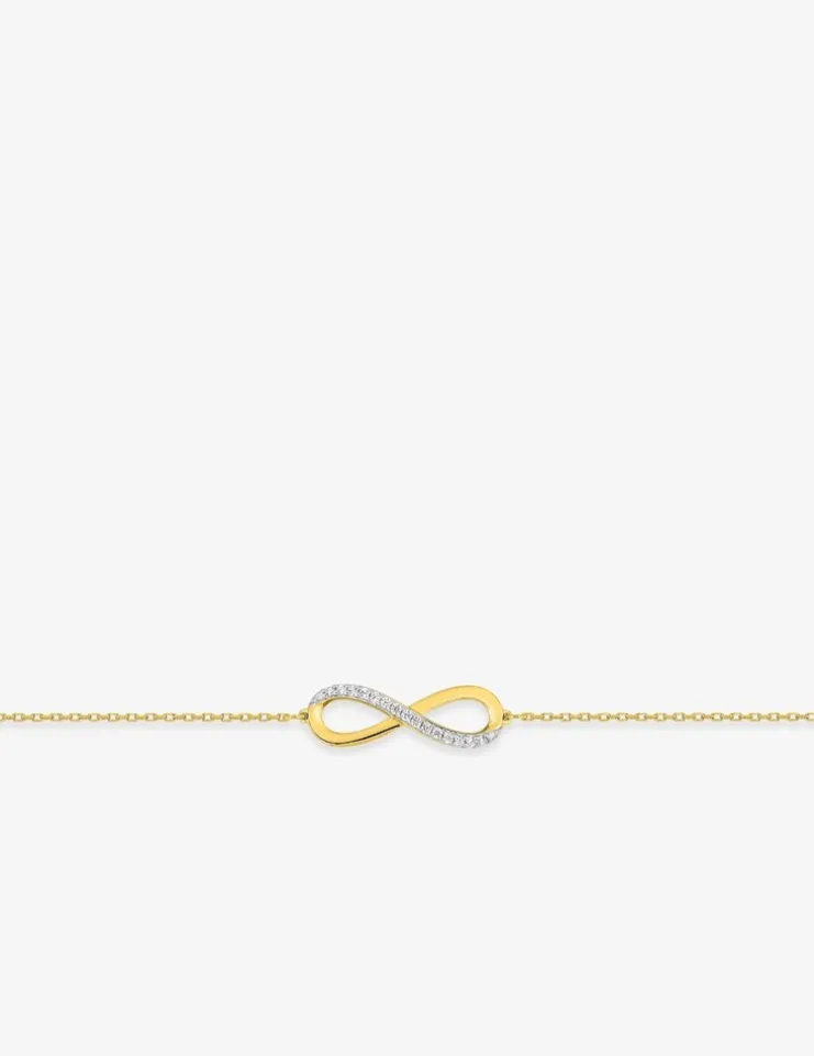 Bracelet motif infini en or jaune 375 ‰, oxydes de zirconium et rhodium SO OR