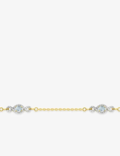 Bracelet motifs empierrés avec oxydes de zirconium bleu clair et blancs et rhodium SO OR