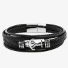 Bracelet multi-rangs cordons, cuir synthétique tressé et ancre acier SO OR