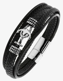 Bracelet multi-rangs cordons, cuir synthétique tressé et ancre acier SO OR