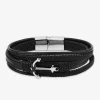 Bracelet multi-rangs cuir synthétique et ancre acier SO OR